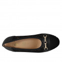 Woman's pump withh removable insole and gold accessory in black leather and black pierced suede wedge heel 6 - Available sizes:  31, 42