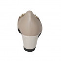 Woman's pump with removable insole and gold accessory in beige leather and beige pierced suede wedge heel 6 - Available sizes:  42, 45
