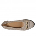 Woman's pump with removable insole and gold accessory in beige leather and beige pierced suede wedge heel 6 - Available sizes:  42, 45