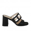 Woman's mules with squared holes in black leather heel 8 - Available sizes:  33, 42, 43, 44, 45