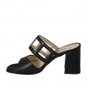 Woman's mules with squared holes in black leather heel 8 - Available sizes:  33, 42, 43, 44, 45