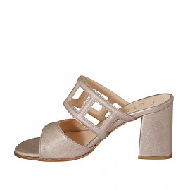 Mule pour femmes avec trous carrés en cuir lamé cuivre talon 8 - Pointures disponibles:  43 2