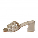 Woman's mule in platinum laminated leather heel 6 - Available sizes:  33, 34, 42, 43, 44, 45, 46