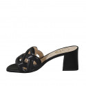 Woman's mule in black leather heel 6 - Available sizes:  32, 33, 34, 42, 43, 44, 45, 46