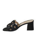 Woman's mule in black leather heel 6 - Available sizes:  44, 45