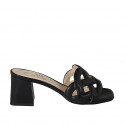 Woman's mule in black leather heel 6 - Available sizes:  32, 33, 34, 42, 43, 44, 45, 46