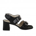 Woman's sandal with adjustable buckles in black leather heel 6 - Available sizes:  32, 33, 34, 42, 43, 44, 46