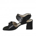 Sandale pour femmes avec boucles réglables en cuir noir talon 6 - Pointures disponibles:  32, 33, 34, 42, 43, 44, 46