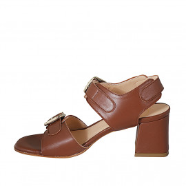 Sandale pour femmes avec boucles réglables en cuir cognac talon 6 - Pointures disponibles:  32, 43 2