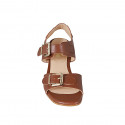 Woman's sandal with adjustable buckles in cognac brown leather heel 6 - Available sizes:  32, 33, 34, 42, 43, 44, 45, 46