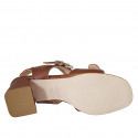 Sandalo da donna con fibbie regolabili in pelle color cuoio tacco 6 - Misure disponibili: 32, 34, 42, 43, 46