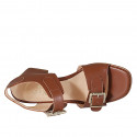 Sandale pour femmes avec boucles réglables en cuir cognac talon 6 - Pointures disponibles:  32, 33, 34, 42, 43, 44, 45, 46
