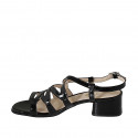 Woman's crossed strap sandal in black patent leather heel 4 - Available sizes:  32, 33, 34, 42, 44, 46