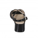 Sandalia para mujer con cinturon cruzado en charol negro tacon 4 - Tallas disponibles:  32, 33, 34, 42, 44, 46