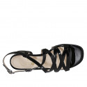Woman's crossed strap sandal in black patent leather heel 4 - Available sizes:  32, 33, 34, 42, 44, 46