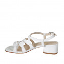 Woman's crossed strap sandal in white leather heel 4 - Available sizes:  32, 42, 46