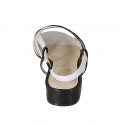 Sandalia para mujer en piel blanca y negra con tela transparente y elastico tacon 2 - Tallas disponibles:  32, 33, 34, 42, 43, 44, 45, 46