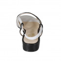 Sandalia para mujer en piel blanca y negra con tela transparente y elastico tacon 2 - Tallas disponibles:  32, 33, 42, 43, 44, 45