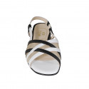 Sandalia para mujer en piel blanca y negra con tela transparente y elastico tacon 2 - Tallas disponibles:  32, 33, 42, 43, 44, 45