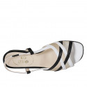 Woman's sandal in black and white leather with fabric and elastic band heel 2 - Available sizes:  32, 33, 34, 42, 43, 44, 45, 46
