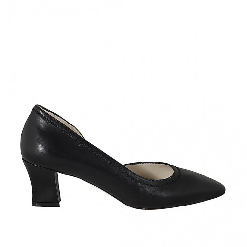 Zapato para mujer con corte lateral en piel negra tacon 5 - Tallas disponibles:  32, 33, 43, 44, 45, 46
