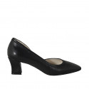 Woman's pump with sidecut in black leather heel 5 - Available sizes:  32, 33, 43, 44, 45, 46