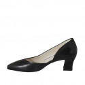 Zapato para mujer con corte lateral en piel negra tacon 5 - Tallas disponibles:  32, 33, 43, 44, 45, 46