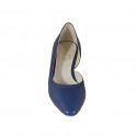 Woman's pump with sidecut in blue leather heel 5 - Available sizes:  32, 33, 34, 42, 43, 44, 45