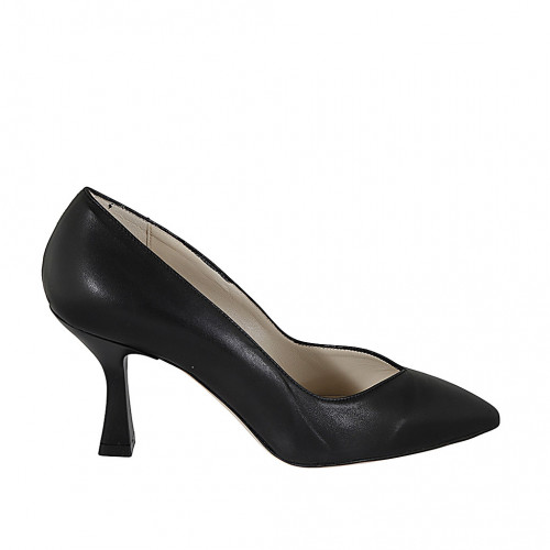 Zapato de salon con puntera a V para mujer en piel negra tacon 7 - Tallas disponibles:  31, 32, 33, 34, 42, 43, 45