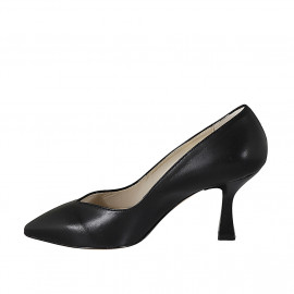 Zapato de salon con puntera a V para mujer en piel negra tacon 7 - Tallas disponibles:  31 2