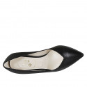 Zapato de salon con puntera a V para mujer en piel negra tacon 7 - Tallas disponibles:  31