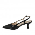 Woman's pointy slingback pump in black patent leather heel 6 - Available sizes:  32, 33, 45
