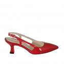 Woman's pointy slingback pump in red patent leather heel 6 - Available sizes:  33, 42, 44, 45