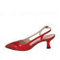 Chaussure ouverte au talon à bout pointu pour femmes en cuir verni rouge talon 6 - Pointures disponibles:  33, 42, 44, 45