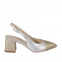 Woman's pointy slingback pump in platinum and silver laminated leather heel 6 - Available sizes:  32, 33, 42, 43, 44, 45, 46