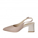 Woman's slingback pump in rose and light beige leather heel 6 - Available sizes:  42, 45, 46