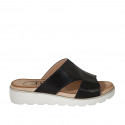 Woman's mule in black leather with wedge heel 3 - Available sizes:  42, 43