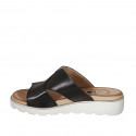 Woman's mule in black leather with wedge heel 3 - Available sizes:  42, 43