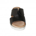 Woman's mule in black leather with wedge heel 3 - Available sizes:  42, 43