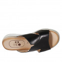 Woman's mule in black leather with wedge heel 3 - Available sizes:  42, 43