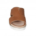 Woman's mule in cognac brown leather wedge heel 3 - Available sizes:  42, 44