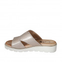 Woman's mule in platinum laminated printed leather with wedge heel 3 - Available sizes:  43, 44