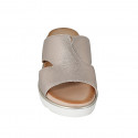 Woman's mule in platinum laminated printed leather with wedge heel 3 - Available sizes:  43, 44