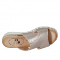 Woman's mule in platinum laminated printed leather with wedge heel 3 - Available sizes:  43, 44