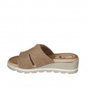 Woman's mule in beige printed leather wedge heel 4 - Available sizes:  42