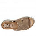 Woman's mule in beige printed leather wedge heel 4 - Available sizes:  42