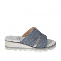Woman's mule in light blue printed leather wedge heel 4 - Available sizes:  32, 33, 42, 43, 44, 45, 46