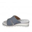 Woman's mule in light blue printed leather wedge heel 4 - Available sizes:  42