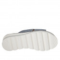 Woman's mule in light blue printed leather wedge heel 4 - Available sizes:  42