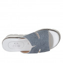 Woman's mule in light blue printed leather wedge heel 4 - Available sizes:  32, 33, 42, 43, 44, 45, 46